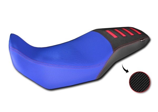 Funda de asiento Comfort de fibra 3D para Honda XL 750 Transalp, azul / negro con inserciones rojas