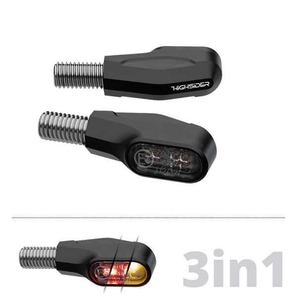 HIGHSIDER pro Ventura-X Piloto trasero LED, luz de freno, intermitente negro 3en1, homologado E (par)