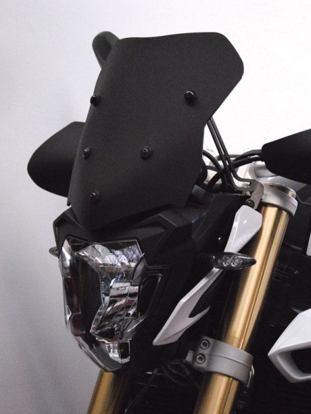 Parabrisas bajo sobre soportes originales para BMW F 800 R (15-19), humo oscuro