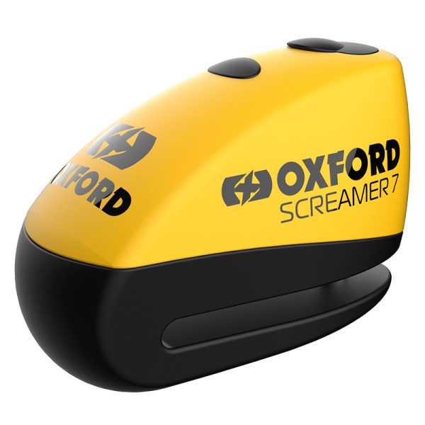 Oxford Screamer 7 bloqueo de disco de freno con alarma - Ø7mm amarillo/negro