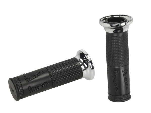 Empuñadura original negra "Logo/Cromo" para Vespa ET/LX/LXV/S/Primavera/Sprint 50-150ccm