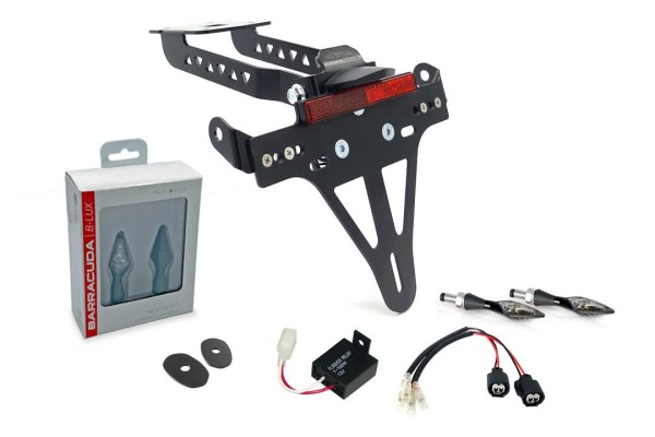 Soporte de matrícula (incl. intermitentes Barracuda delanteros + traseros) para Kawasaki Z650 / Ninja 650 (20-)