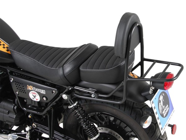 Sissybar con portaequipajes negro para el modelo V 9 Bobber (Bj.17-) con asiento largo