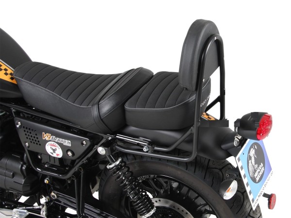 Sissybar sin portaequipajes negro para el modelo V 9 Roamer (Bj.17-) con banco de asiento largo