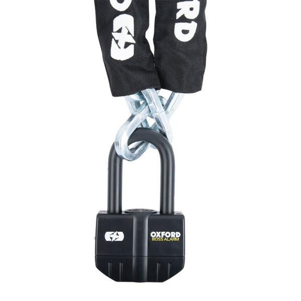 Cerradura de alarma Oxford Boss 16mm + cadena 12mm X 1,2m
