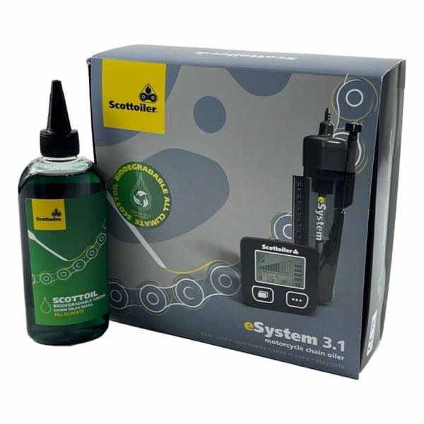 Engrasador de cadena Scottoiler eSystem 3.1 + lubricante ecológico biodegradable