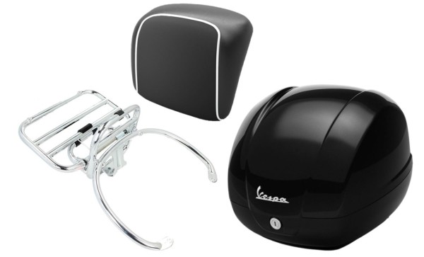 Kit baúl 36L nero cosmo (98/A), portaequipajes cromado, respaldo negro para GTS 125/300/310