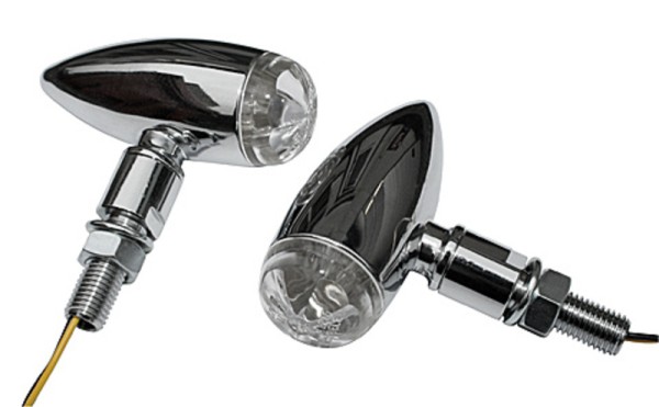 HIGHSIDER Pro Micro-Bullet LED Indicador Carcasa Cromo / Lente Transparente (Pareja), Delantero y Trasero