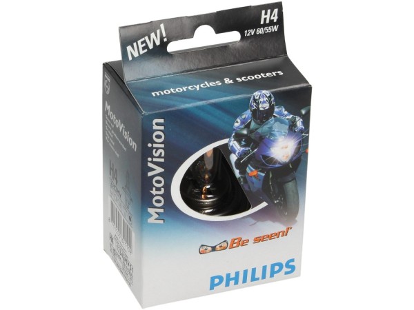 Bombilla Philips, H4, MV Moto +40% más de luz, 12 V, 60/55 W, P43t