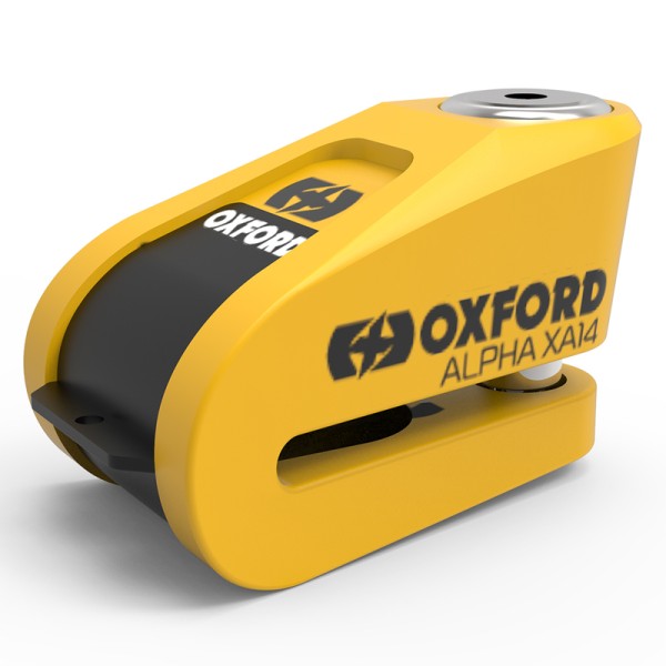 Oxford Alpha XA14 Antirrobo de disco de freno con alarma - Ø14mm Acero inoxidable Negro/Amarillo