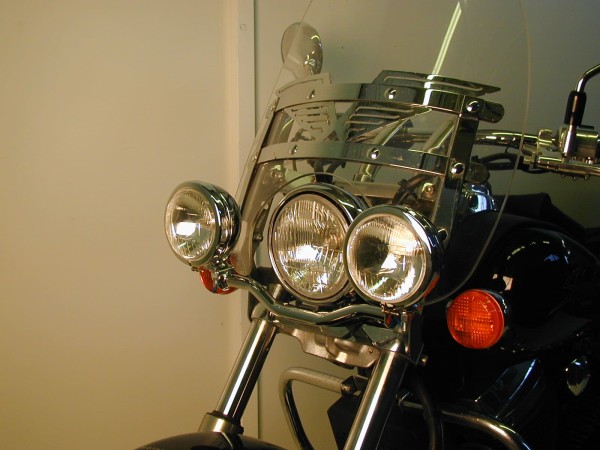 Juego de faros auxiliares Twinlight (luz de carretera) cromados para VT 750 C Shadow con parabrisas (08-16)
