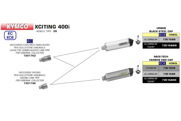 ARROW Racing-Krümmer für Kymco XCiting 400i 2012-16, ohne Katalyator