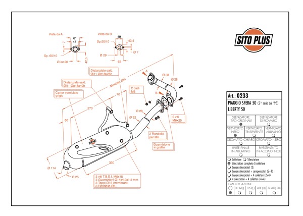 Sistema de escape Sito / LeoVince Sito Plus, acero para Piaggio Liberty 50 (Bj.1995-)