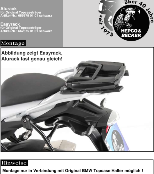 Portamaletas Alurack para combinar con el portamaletas original BMW para BMW S 1000 XR (15-19)