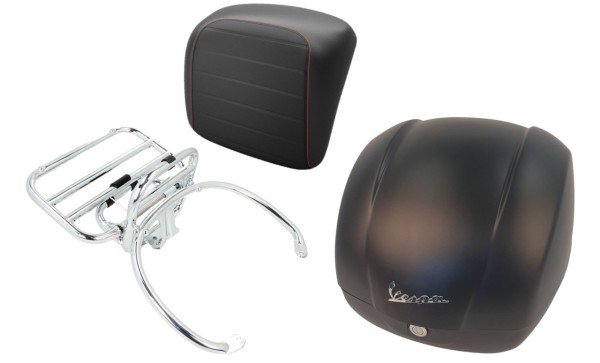 Kit baúl 36L negro mate (99/C), portaequipajes cromado para Vespa GTS 125/300/310