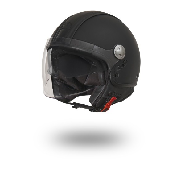 Helmo Milano Demi Jet, PelleDura Premium, negro mate con ecopiel negra