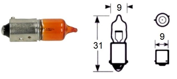 Bombilla de anillo, lámpara incandescente, halógena, caja de 1, 12 V, 6 W, BAZ9s, naranja