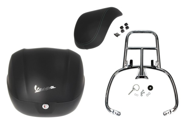 Kit de baúl trasero de 32 l en negro mate, respaldo acolchado negro y portaequipajes cromado para Primavera/Sprint