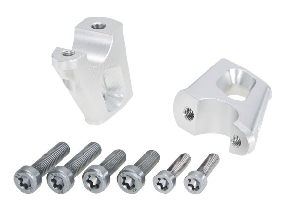 Elevador de manillar H=25 mm con desplazamiento 23 mm atrás plateado para BMW R nineT Urban G/S (17-23)