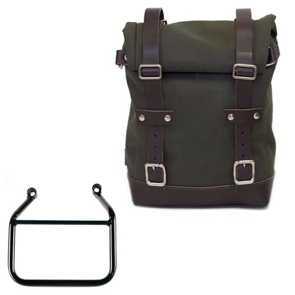 Bolsa lateral de lona izquierda 10L-14L + cuadro Triumph Scrambler 400 X - Verde/Marrón