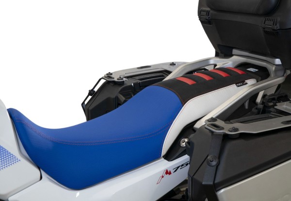 Funda de asiento para Honda XL 750 Transalp, azul / blanco / negro con inserciones rojas
