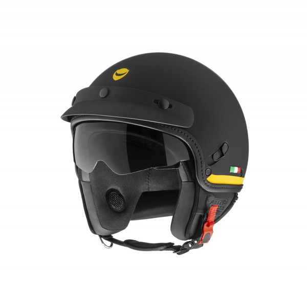 Casco jet Helmo Milano, FuoriPorta, negro mate, amarillo