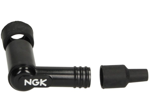 Conector de bujías NGK, LB05F, negro, ángulo de 90°, para rosca de conexión