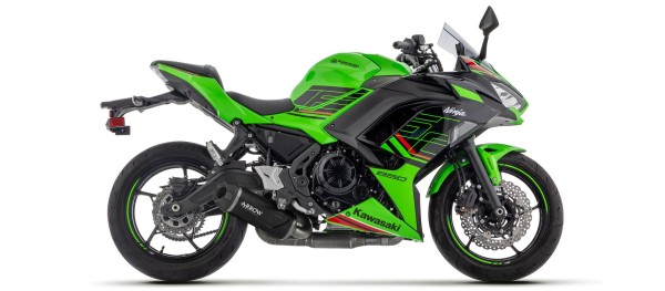 Sistema de escape ARROW INDY RACE EVO de aluminio negro con terminal de carbono para Kawasaki Ninja 650 / Z 650