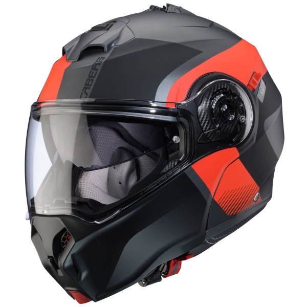 Casco abatible Caberg Duke Evo Indy mate-pistola metálica/negro-rojo