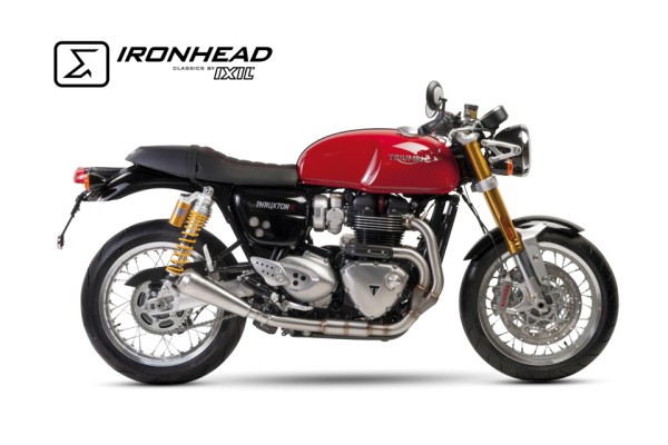 Silenciador trasero IRONHEAD Triumph Thruxton 1200 R (16-17), acero inoxidable, slip on, par, homologado E, Euro4