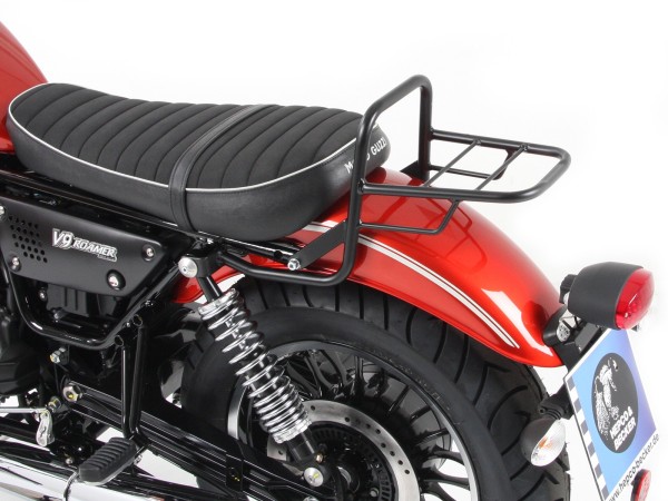 Portaequipajes tubular Topcaseträger negro para el modelo V 9 Roamer (Bj.17-) con banco de asiento corto