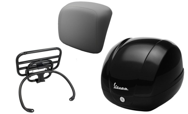 Kit baúl 36L nero cosmo (98/A), portaequipajes negro, respaldo gris para GTS 125/300/310