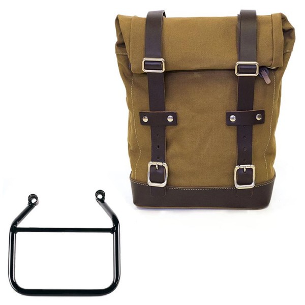 Bolsa lateral de lona izquierda 10L-14L + cuadro Triumph Scrambler 400 X - Beige/Marrón
