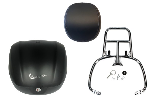 Kit Topcase 32L negro opaco (99/C), respaldo negro, portaequipajes cromado para Primavera